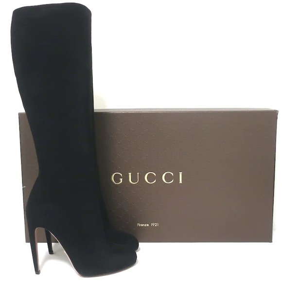Gucci Shoes - Gucci Knee High Boots Black Suede Size 39 High Heel